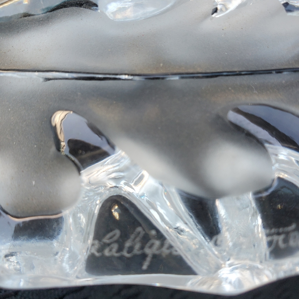 2 signed Lalique France crystal leaf pieces